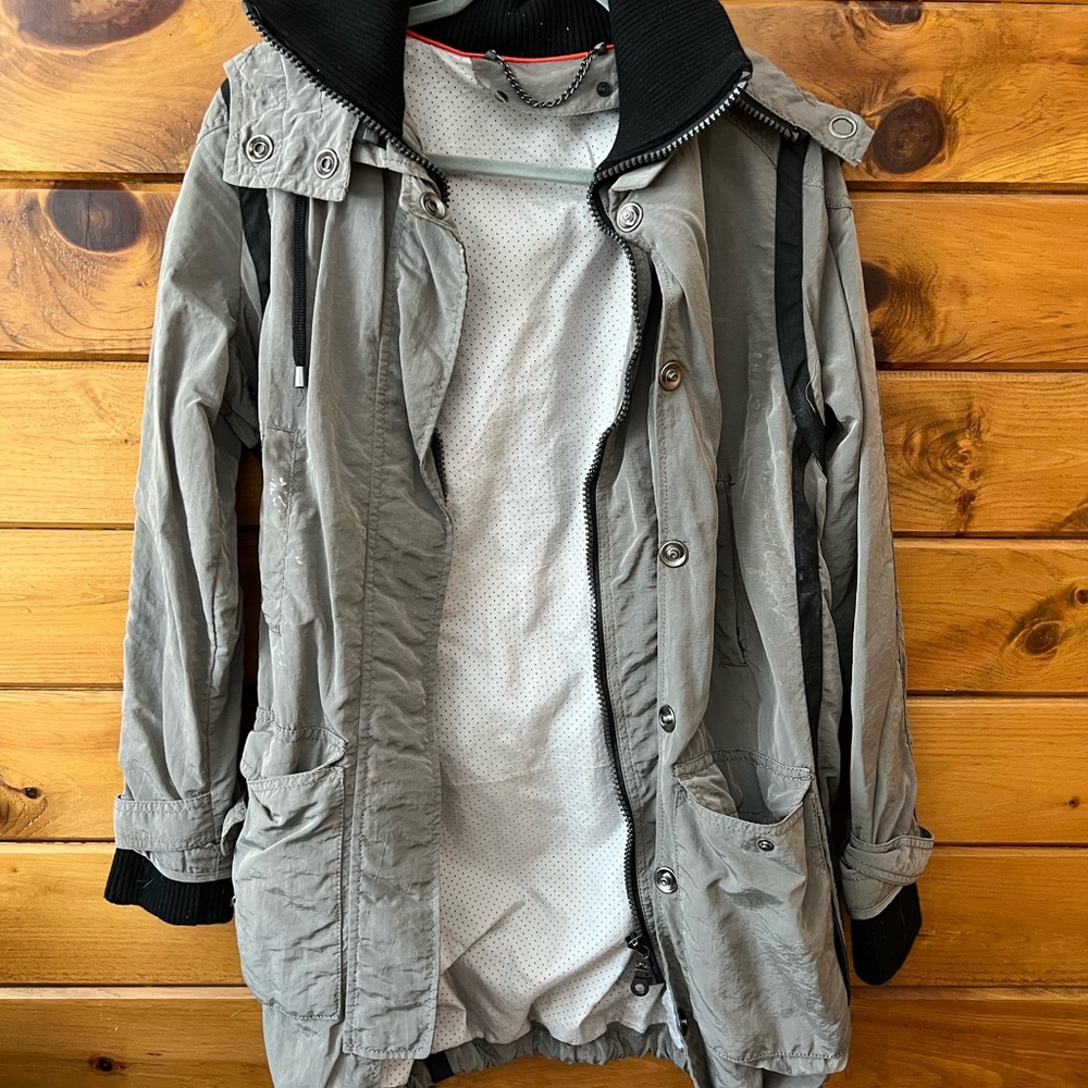 Gray Waterproof Hooded Jacket with Black Accents